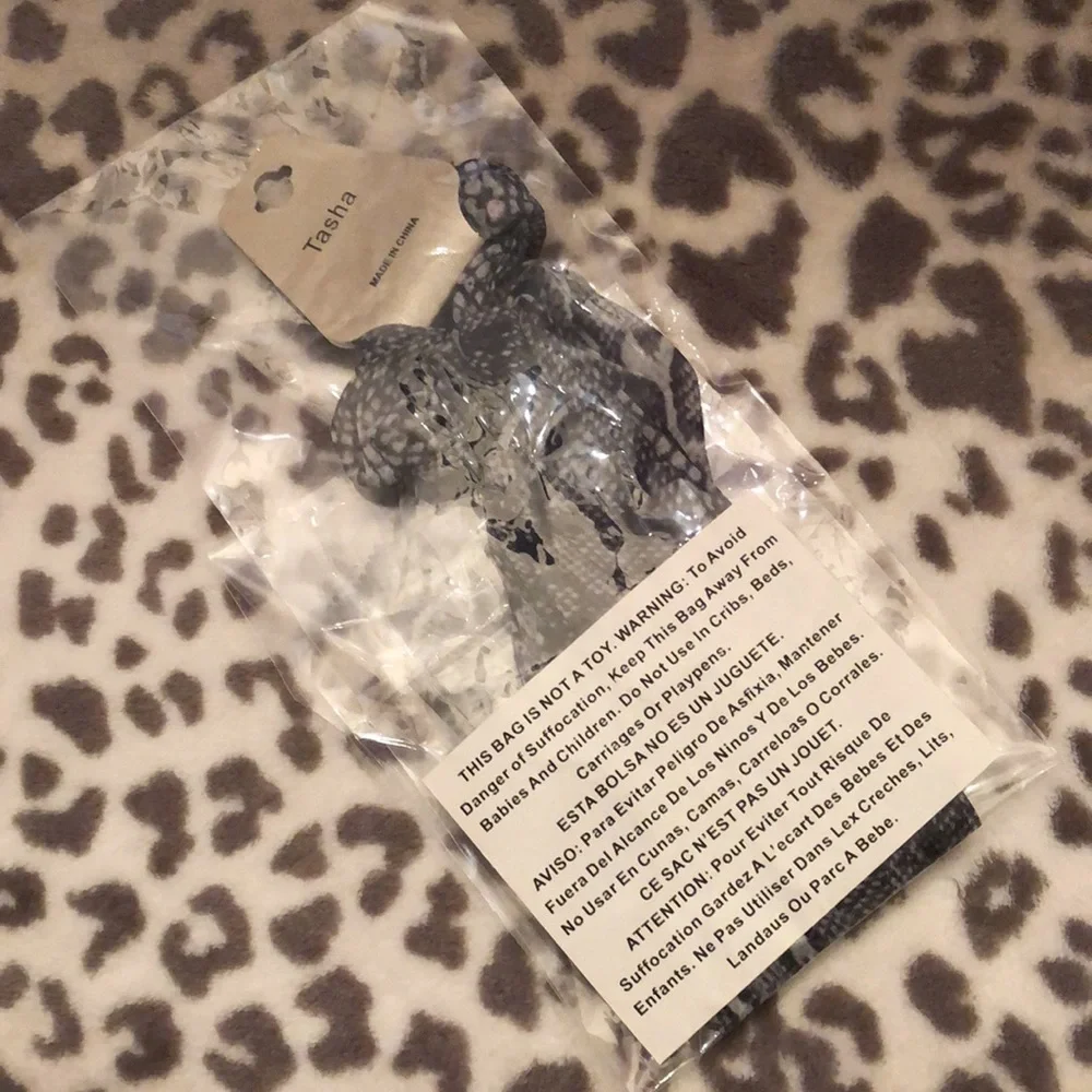 Tasha Snakeskin Scarf Tail Hair Scrunchie in Gray Black